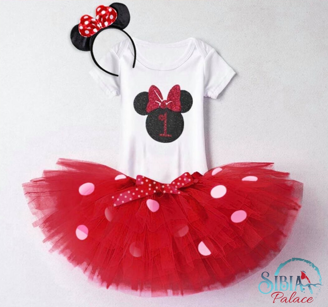 Sibia Palace Baby Girl First Birthday Minnie Mouse Theme Red Outfit Set