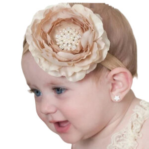 Girls Rhinestone Pearl Dull Gold Chiffon Flower Photo Shoot Headband Sibia Palace