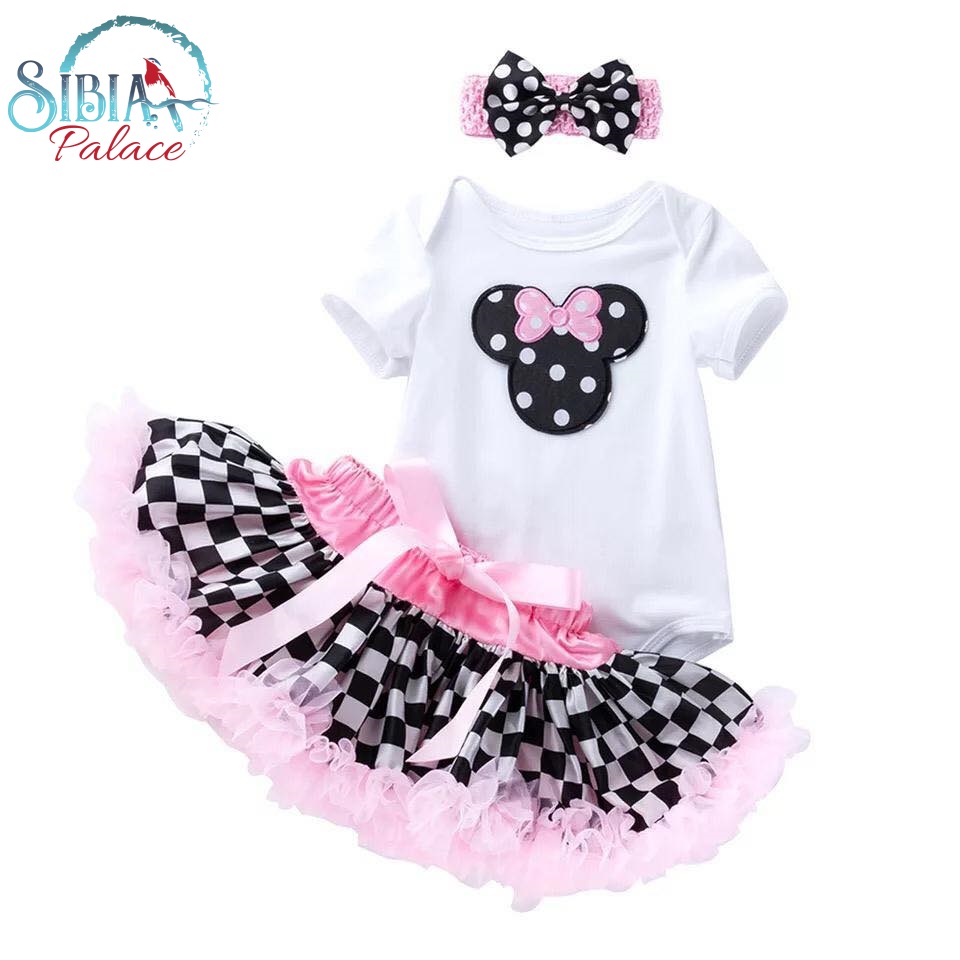 Baby Headband Summer 3PCS Clothes Set Baby Girls 1st Birthday Outfit Sweet ONE Print Romper+Donut Dress Skirt