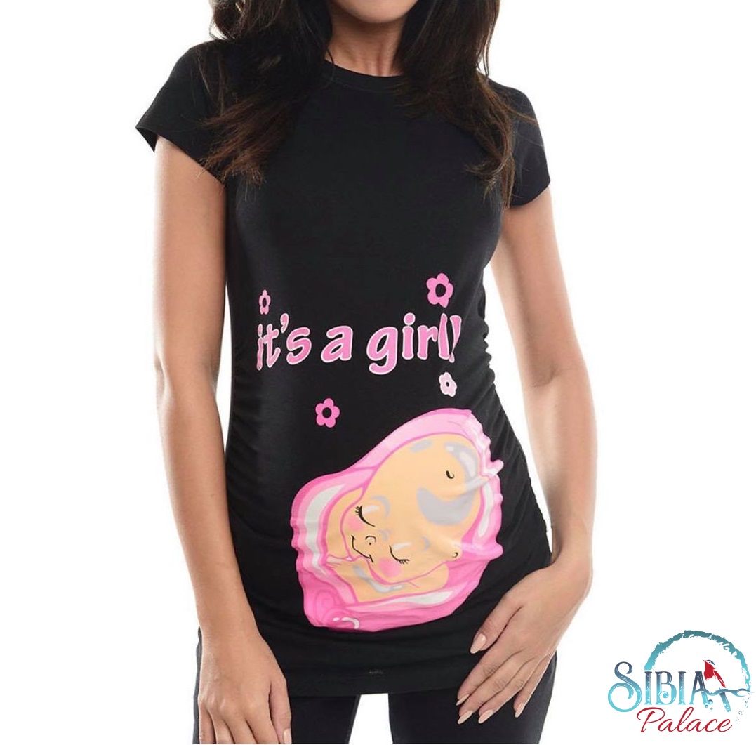 Sibia Palace Cute Its A Girl Black Pregnancy Announcement T Shirt Top