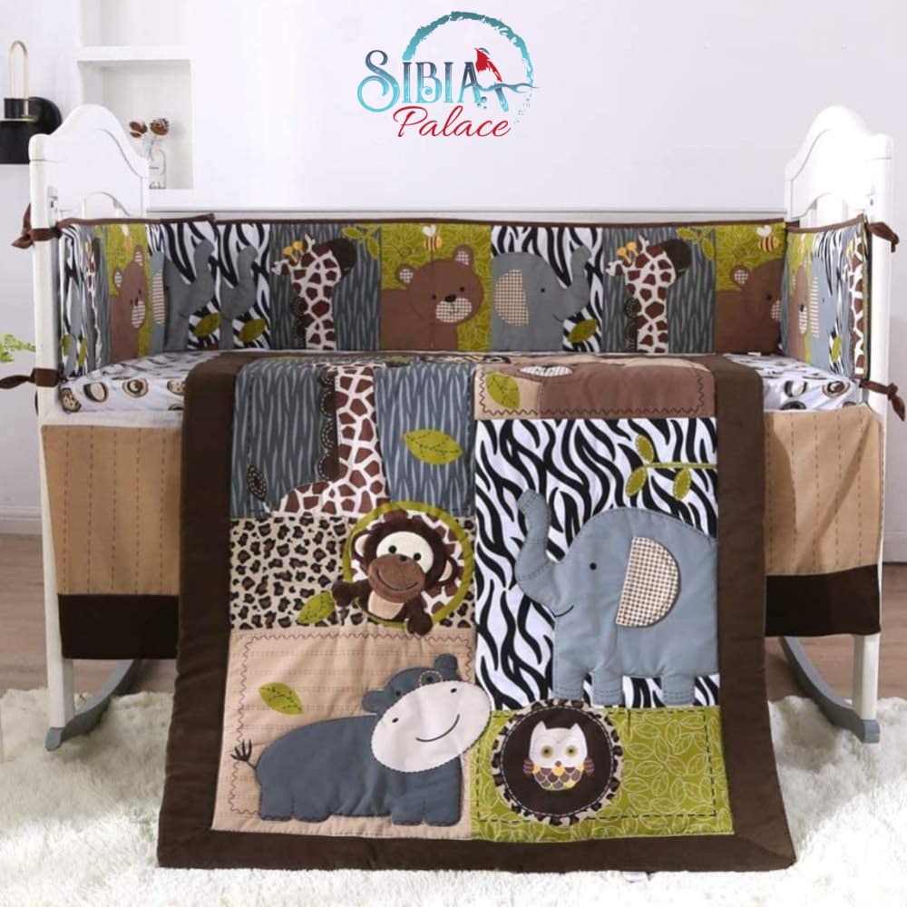 Sibia Palace Baby Boy Jungle Animals Safari Crib 7 Piece Cot Bedding Set
