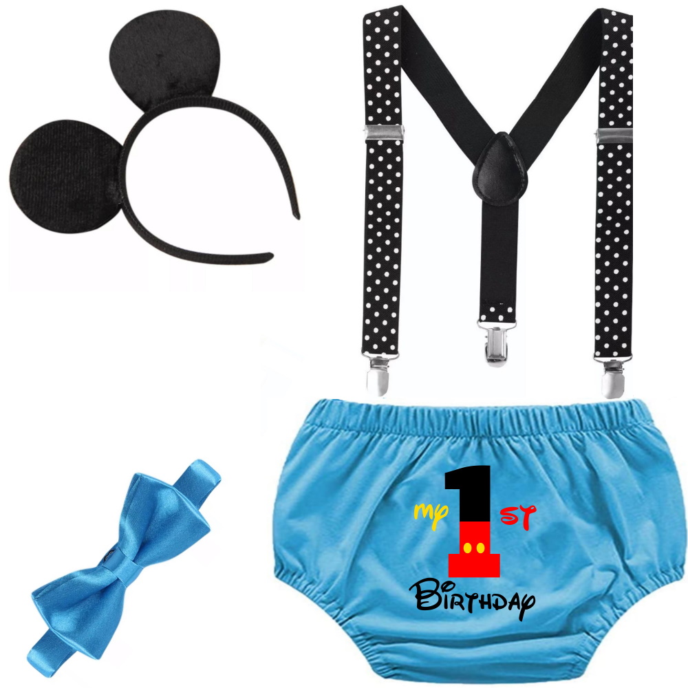 Mickey Mouse Baby Boys 1st Birthday Cake Smash Photo Prop Costume 4PCS Outfits 